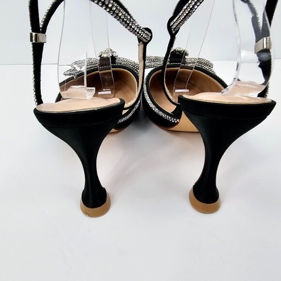 Black Rhinestone Bow Pointed Toe Strappy Special Occasion Heels Women's Size 10 - Picture 9 of 12